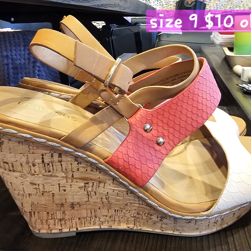 Maurices Pink and Tan Wedge Sandals